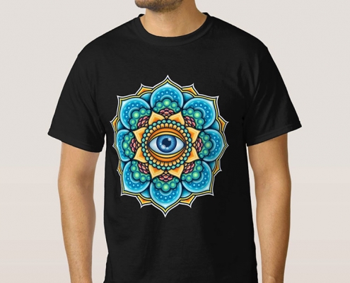 Colored Mandala With An Eye Symbol - t-shirt