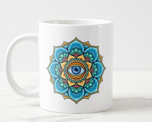 Colored Mandala With An Eye Symbol - coffee mug