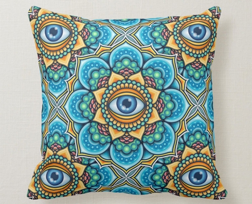 Colored Mandala With An Eye Symbol - throw pillow