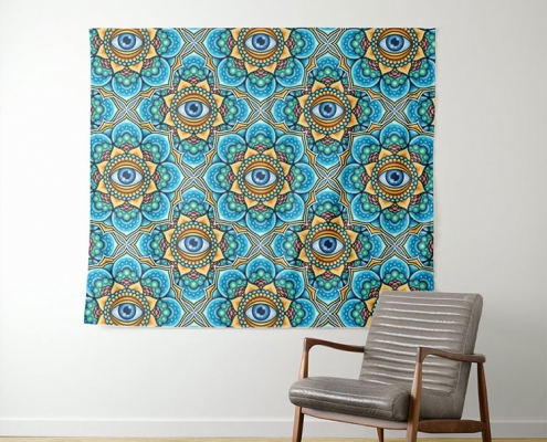 Colored Mandala With An Eye Symbol - tapestry