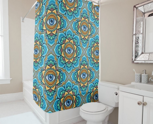 Colored Mandala With An Eye Symbol - shower curtain