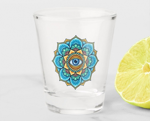 Colored Mandala With An Eye Symbol - shot glass