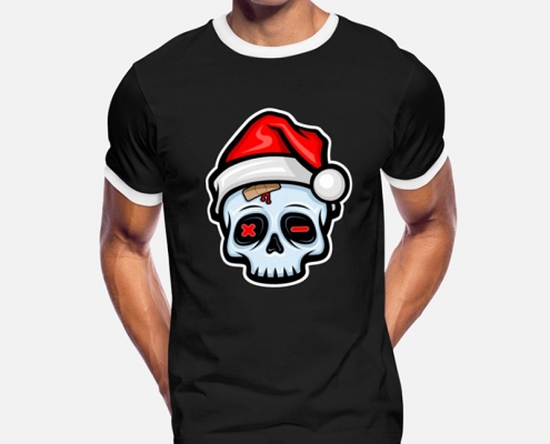 Funny Christmas Skull, Cartoon Style - t-shirt men