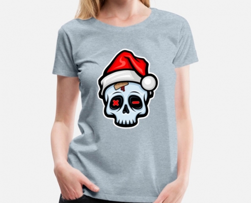 Funny Christmas Skull, Cartoon Style - t-shirt woman