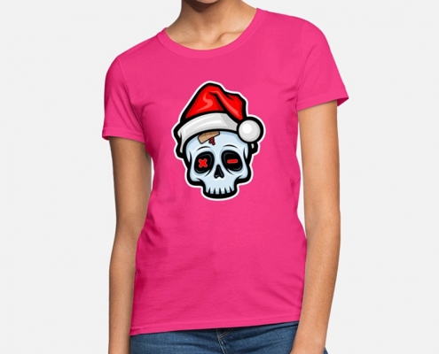 Funny Christmas Skull, Cartoon Style - t-shirt woman