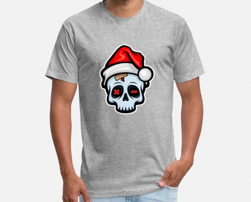 Funny Christmas Skull, Cartoon Style - t-shirt men
