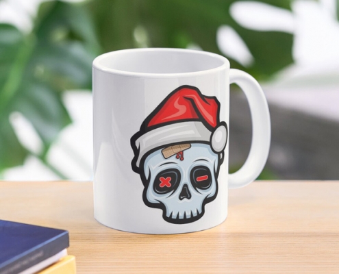 Funny Christmas Skull, Cartoon Skull - mug