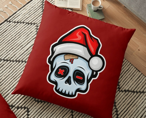 Funny Christmas Skull, Cartoon Skull - pillow