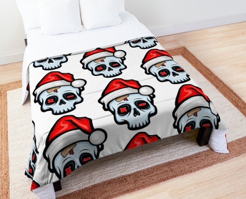 Funny Christmas Skull, Cartoon Skull - duvet